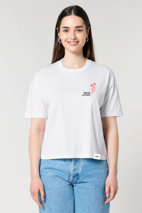 ästhetika T-Shirt Cropped - DESTROY THE PATRIARCH NOT THE PLANET weiß/schwarz/rot Vorderseite