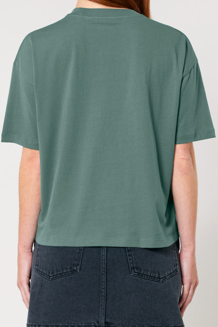 ästhetika T-Shirt-Cropped – DESTROY THE PATRIARCHY NOT THE PLANET buchtgrün/weiß/rosa Rückseite