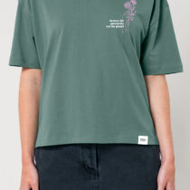 ästhetika T-Shirt-Cropped – DESTROY THE PATRIARCHY NOT THE PLANET buchtgrün/weiß/rosa Vorderseite