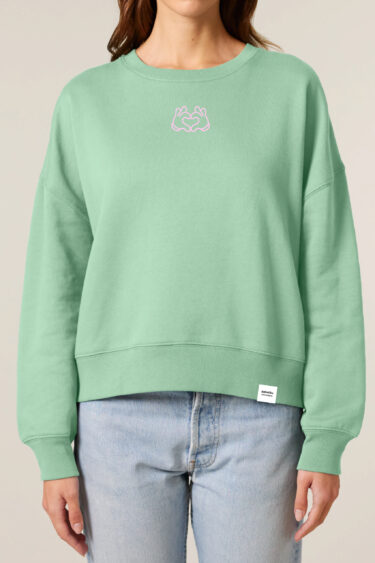 ästhetika Sweatshirt Women – BE KIND LITTLE HANDS jade/rose Front