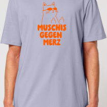 ästhetika T-Shirt – MUSCHIS GEGEN MERZ lavendel/orange Vorderseite