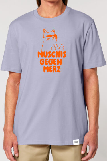 ästhetika T-Shirt – MUSCHIS GEGEN MERZ lavendel/orange Vorderseite