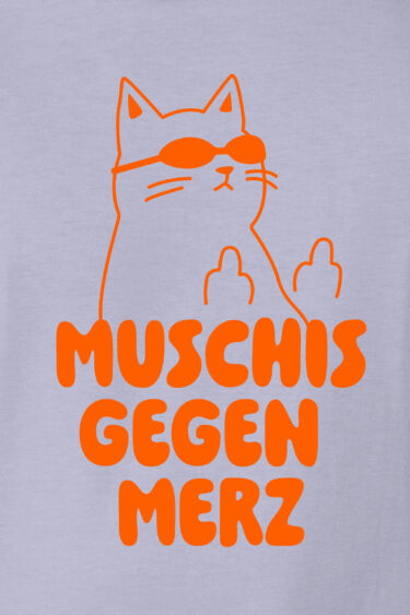 ästhetika T-Shirt – MUSCHIS GEGEN MERZ lavendel/orange Vorderseite
