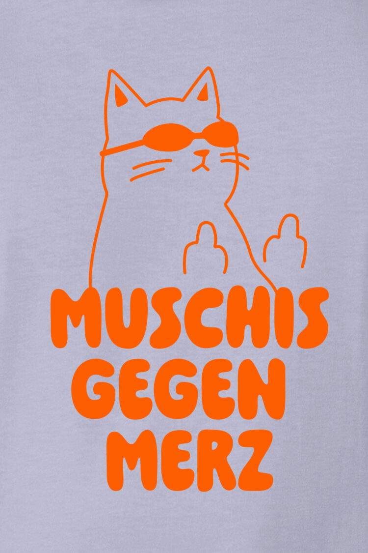ästhetika T-Shirt – MUSCHIS GEGEN MERZ lavendel/orange Vorderseite