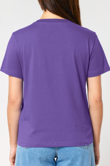 ästhetika Frauen T-Shirt – MUSCHIS GEGEN MERZ lila/orange Rückseite
