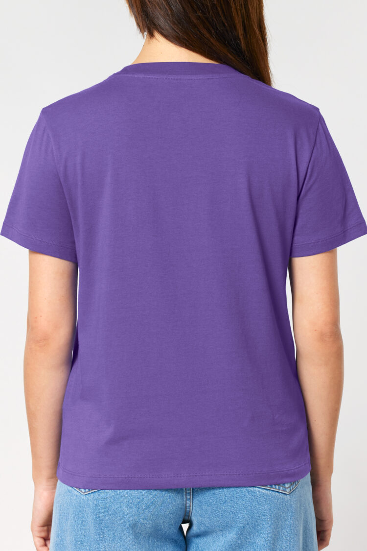 ästhetika Frauen T-Shirt – MUSCHIS GEGEN MERZ lila/orange Rückseite