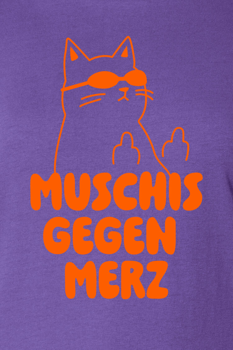 ästhetika Frauen T-Shirt – MUSCHIS GEGEN MERZ lila/orange Vorderseite