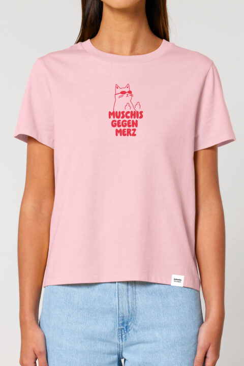 ästhetika Frauen T-Shirt – MUSCHIS GEGEN MERZ rosa/rot Vorderseite