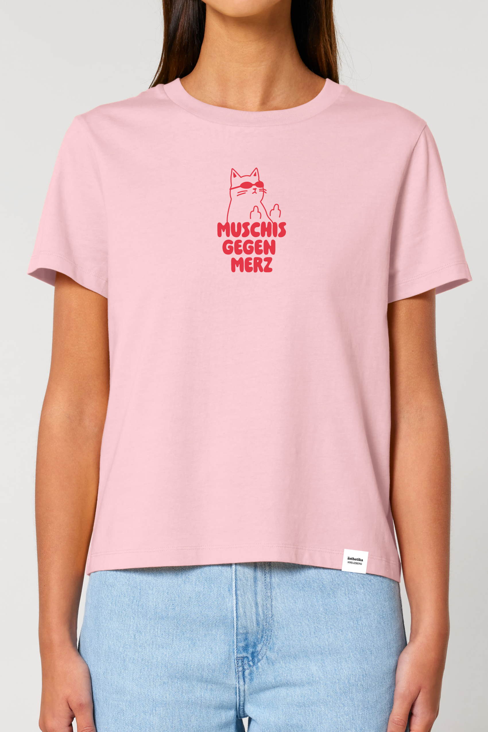 ästhetika Frauen T-Shirt – MUSCHIS GEGEN MERZ rosa/rot Vorderseite