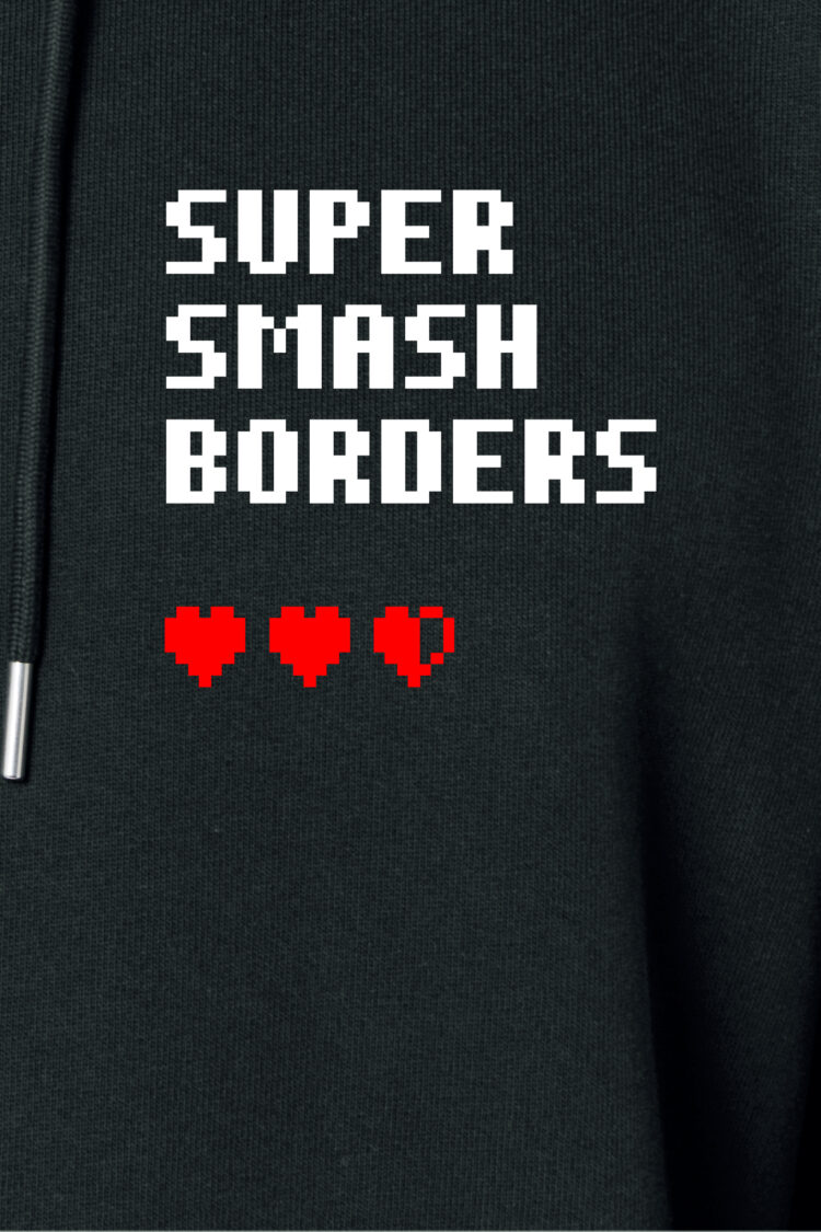 ästhetika Hoodie – SUPER SMASH BORDERS schwarz/weiß/rot Motiv