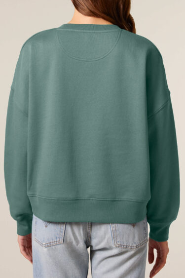 ästhetika Frauen Sweatshirt DESTROY THE PATRIARCHY NOT THE PLANET buchtgrün/weiß/rosa Rückseite
