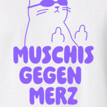ästhetika T-Shirt – MUSCHIS GEGEN MERZ weiß/lila Motiv
