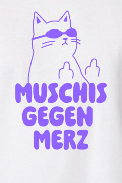 ästhetika T-Shirt – MUSCHIS GEGEN MERZ weiß/lila Motiv