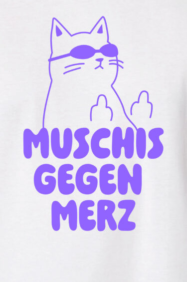 ästhetika T-Shirt – MUSCHIS GEGEN MERZ weiß/lila Motiv