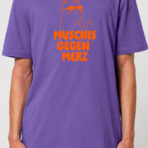 ästhetika T-Shirt – MUSCHIS GEGEN MERZ lila/orange Vorderseite