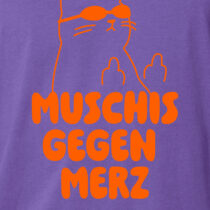 ästhetika T-Shirt – MUSCHIS GEGEN MERZ lila/orange Motiv