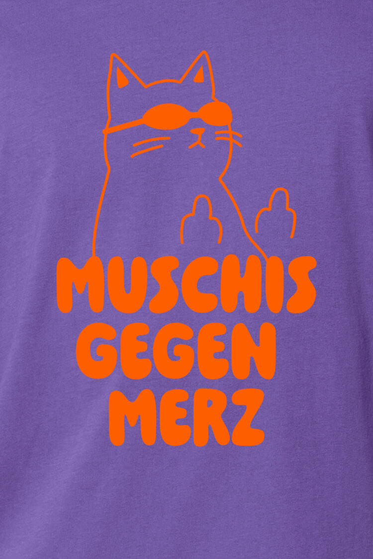 ästhetika T-Shirt – MUSCHIS GEGEN MERZ lila/orange Motiv