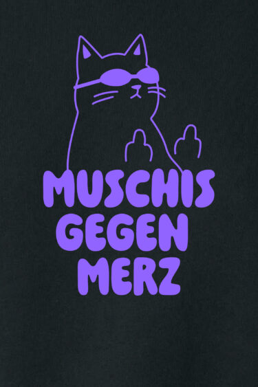 ästhetika Frauen Sweatshirt – MUSCHIS GEGEN MERZ schwarz/lila Motiv