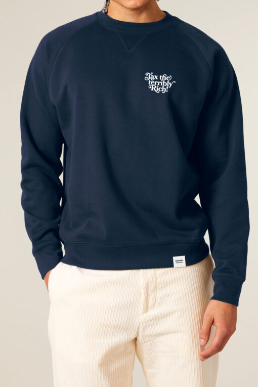 &auml;sthetika Sweatshirt Raglan &ndash; TAX THE TERRIBLY RICH marineblau/wei&szlig; Vorderseite