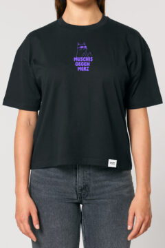 ästhetika T-Shirt Cropped – MUSCHIS GEGEN MERZ schwarz/lila Vorderseite