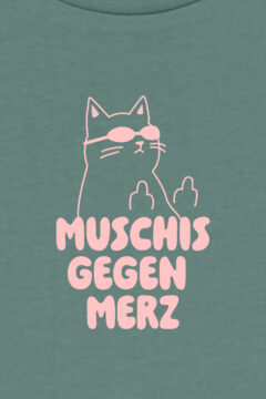 ästhetika T-Shirt Cropped – MUSCHIS GEGEN MERZ buchtgrün/rosa Motiv