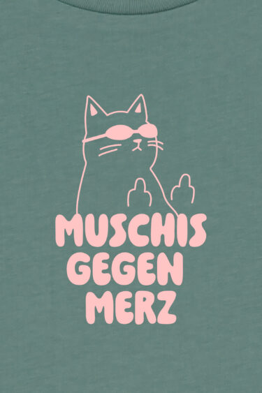 ästhetika T-Shirt Cropped – MUSCHIS GEGEN MERZ buchtgrün/rosa Motiv