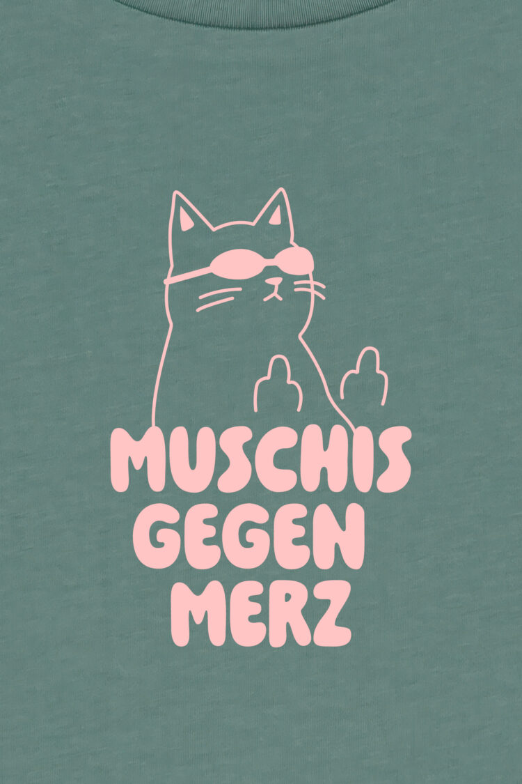 ästhetika T-Shirt Cropped – MUSCHIS GEGEN MERZ buchtgrün/rosa Motiv