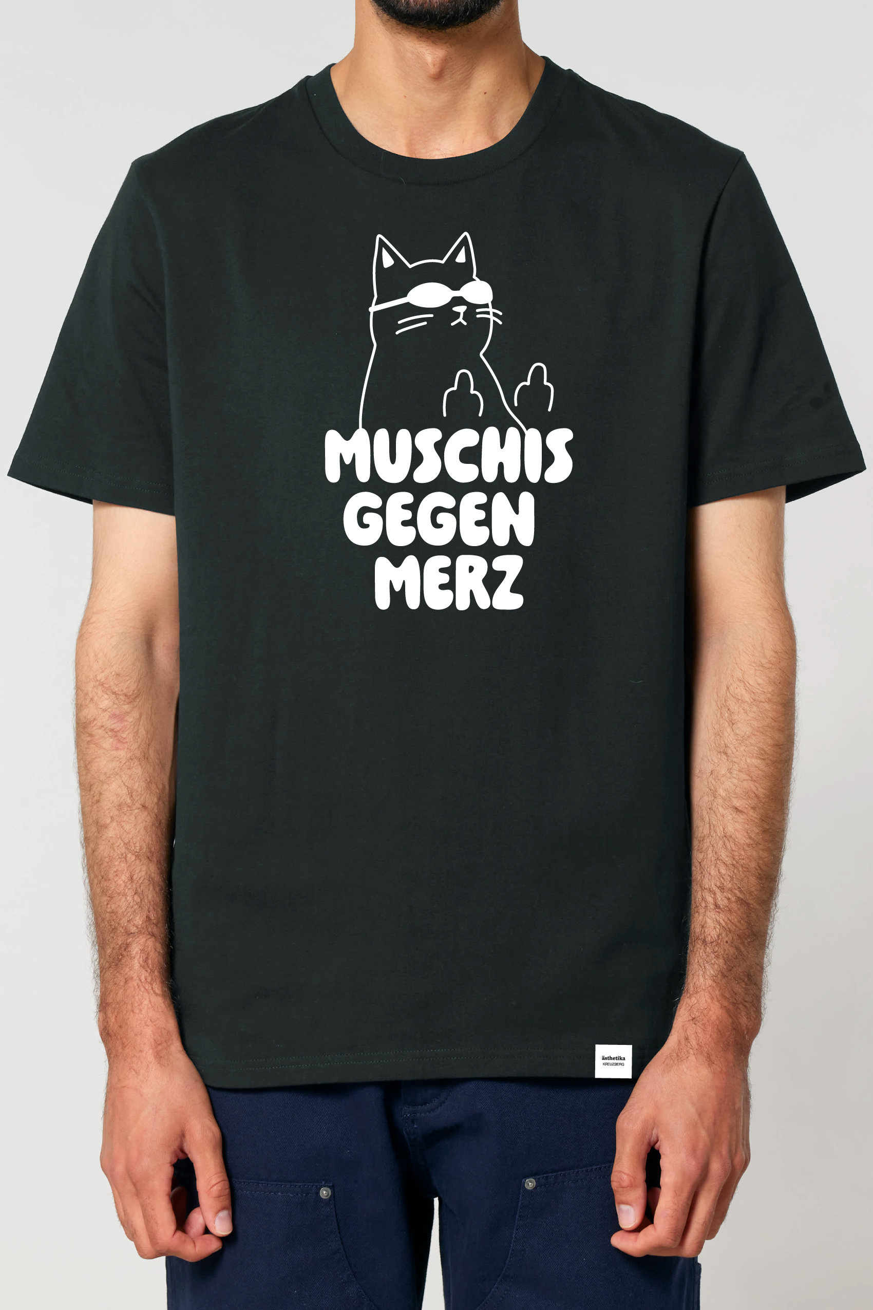 ästhetika T-Shirt MUSCHIS GEGEN MERZ schwarz/weiß Vorderseite