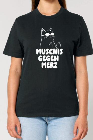 ästhetika T-Shirt MUSCHIS GEGEN MERZ schwarz/weiß Frauen Vorderseite
