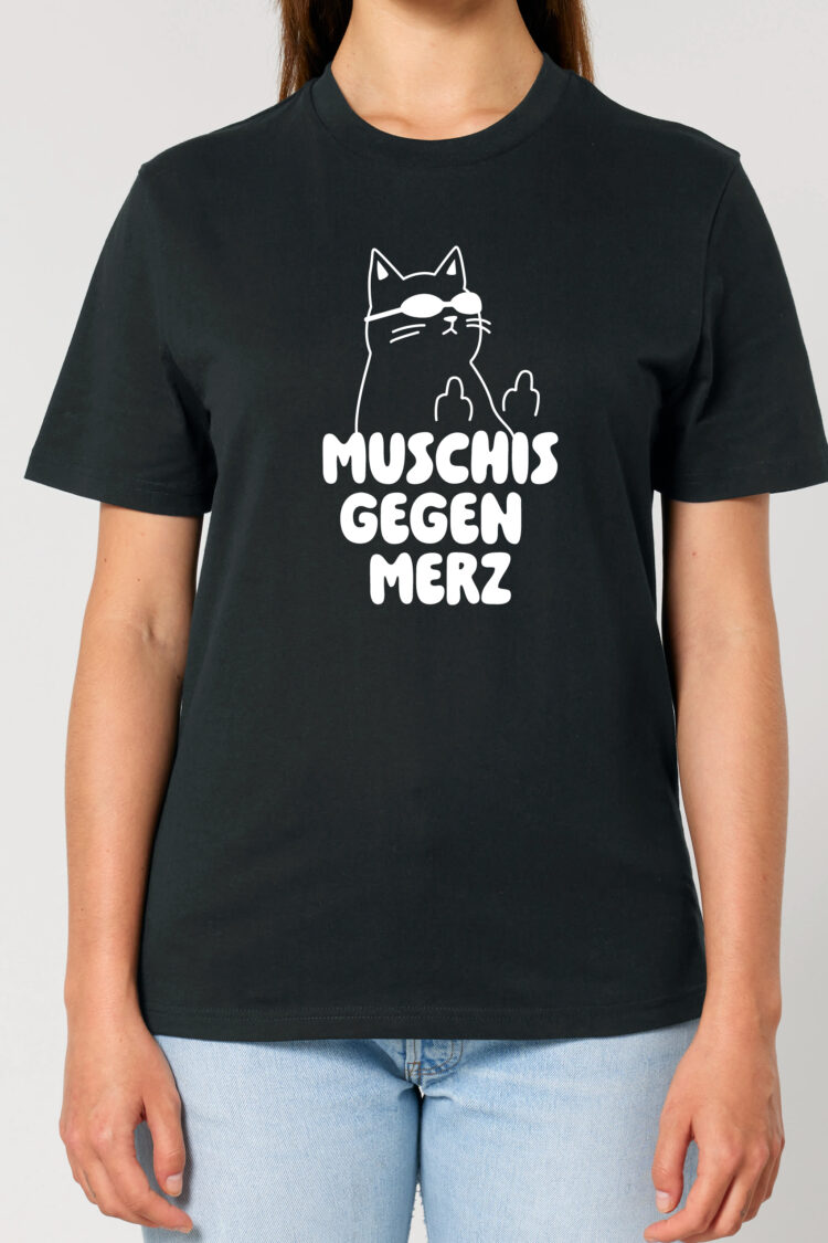 ästhetika T-Shirt MUSCHIS GEGEN MERZ schwarz/weiß Frauen Vorderseite
