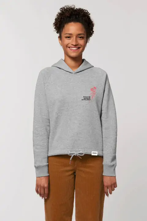 AESTHETIKA HOODIE CROPPED DESTROY PATRIARCHY grey red black front women