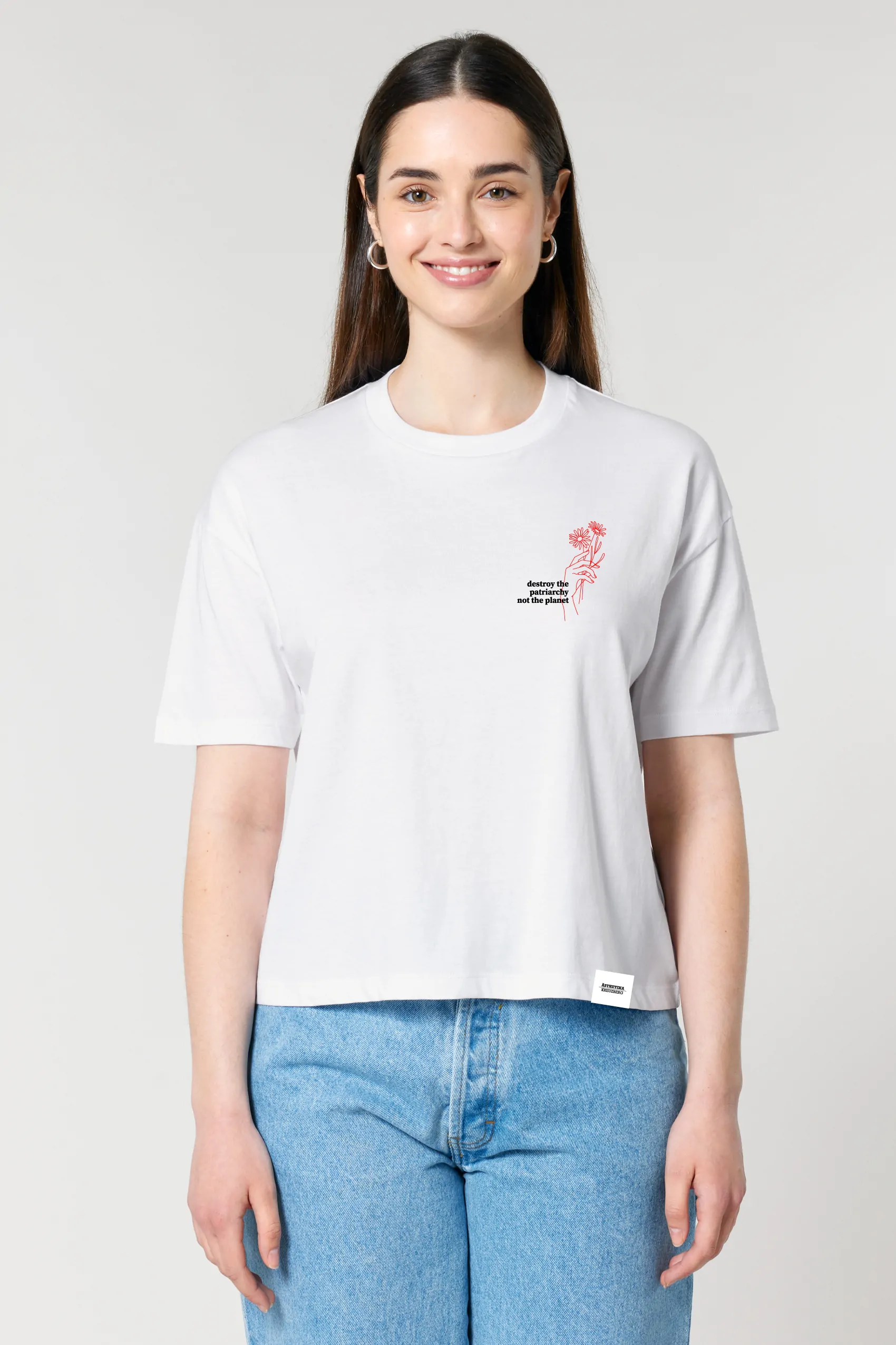 ästhetika T-Shirt Cropped - DESTROY THE PATRIARCH NOT THE PLANET weiß/schwarz/rot Vorderseite