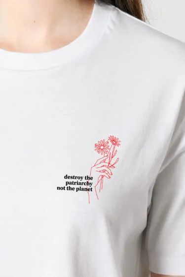 ästhetika T-Shirt Cropped - DESTROY THE PATRIARCH NOT THE PLANET white/balck/red detail