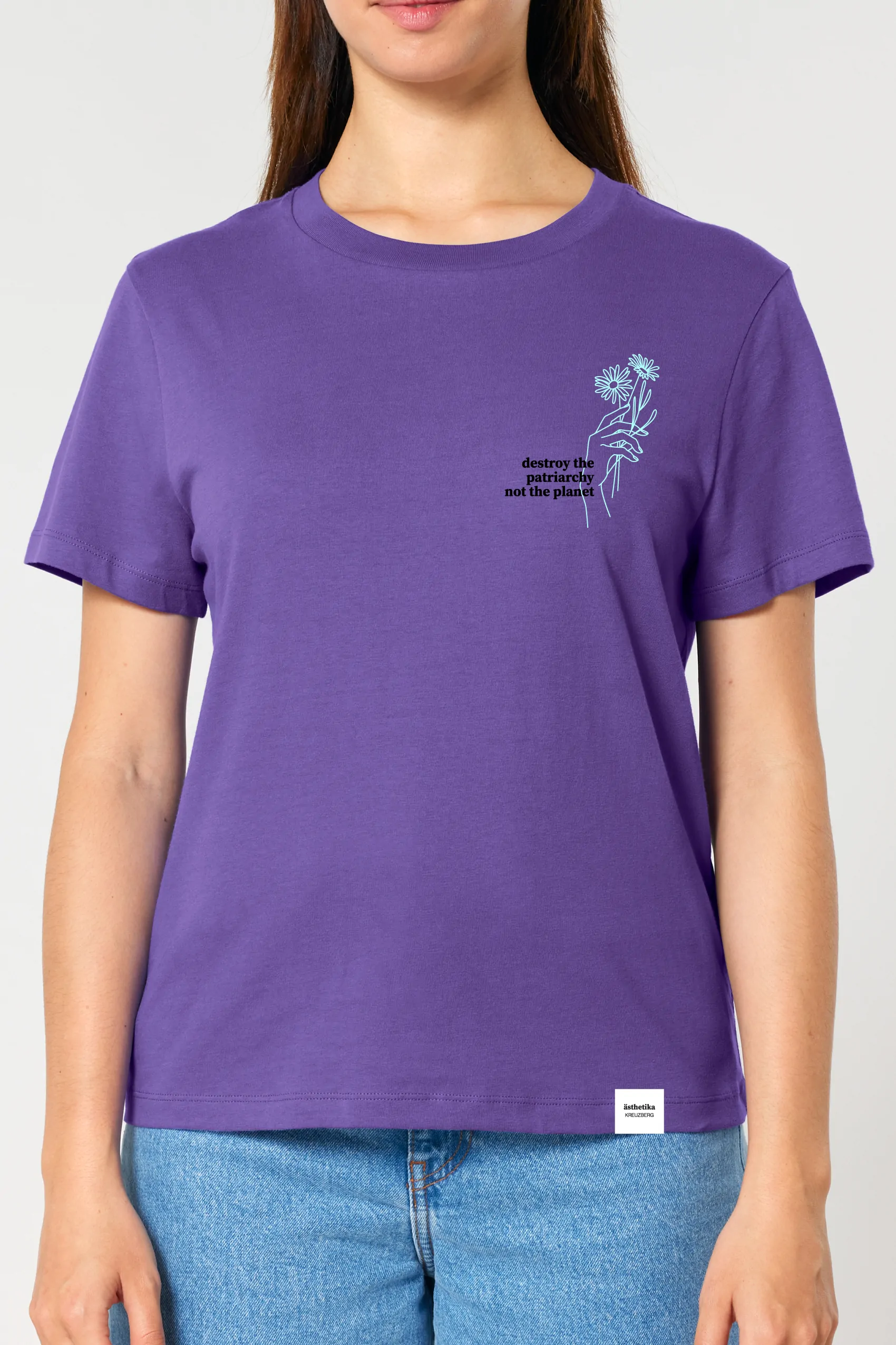 ästhetika T-Shirt W - DESTROY THE PATRIARCHY lila/frisches grün/schwarz Vorderseite