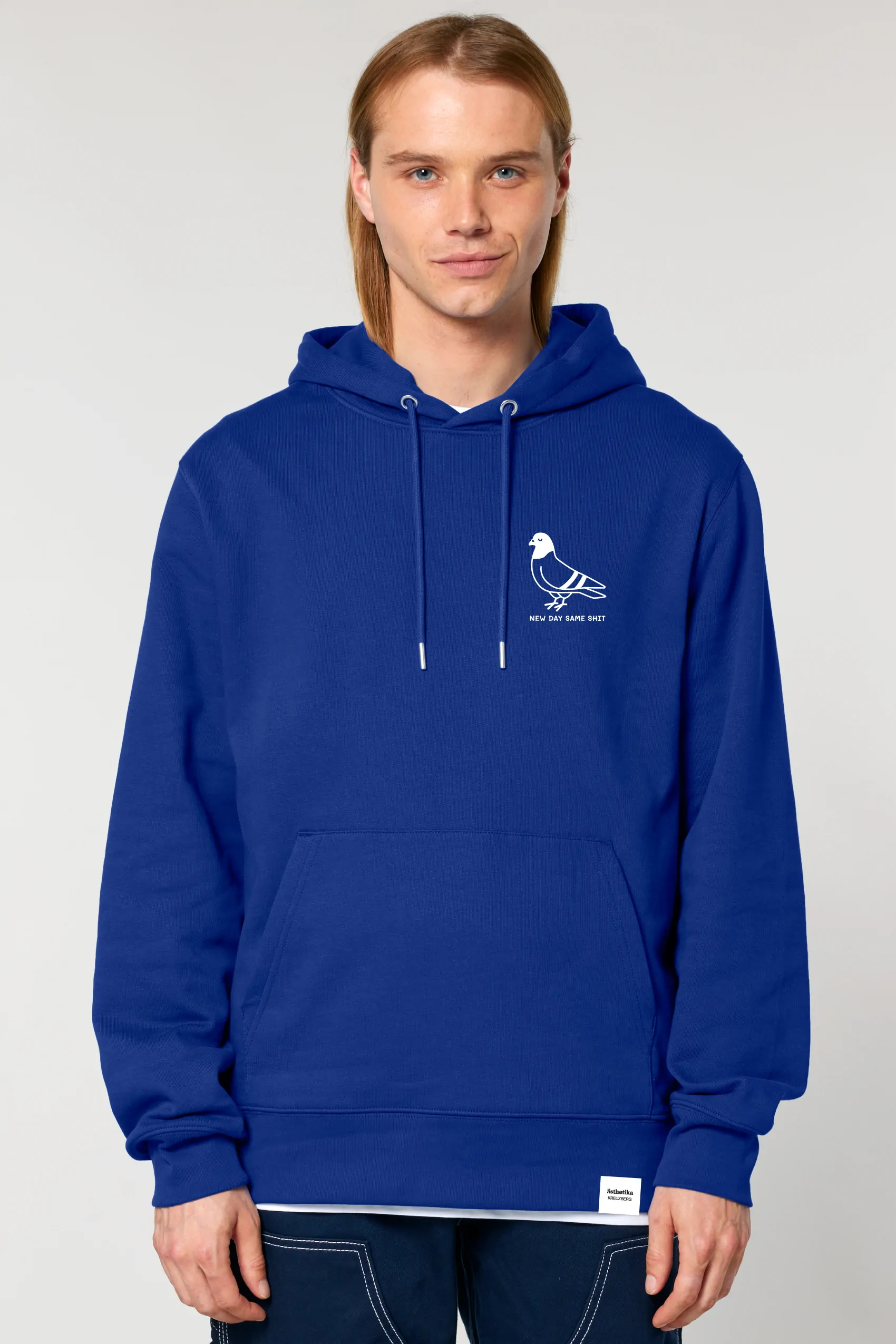ästhetika Hoodie - NEW DAY SAME SHIT worker blue/white Front