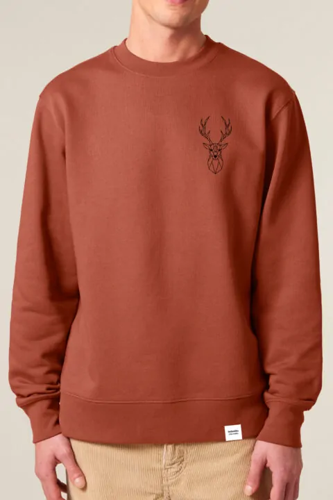 ästhetika Sweatshirt - DER HIRSCH erdrot/schwarz Vorderseite