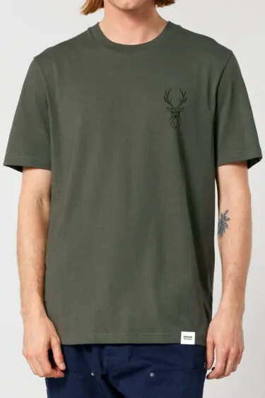ästhetika T-Shirt - DER HIRSCH khaki/schwarz Vorderseite