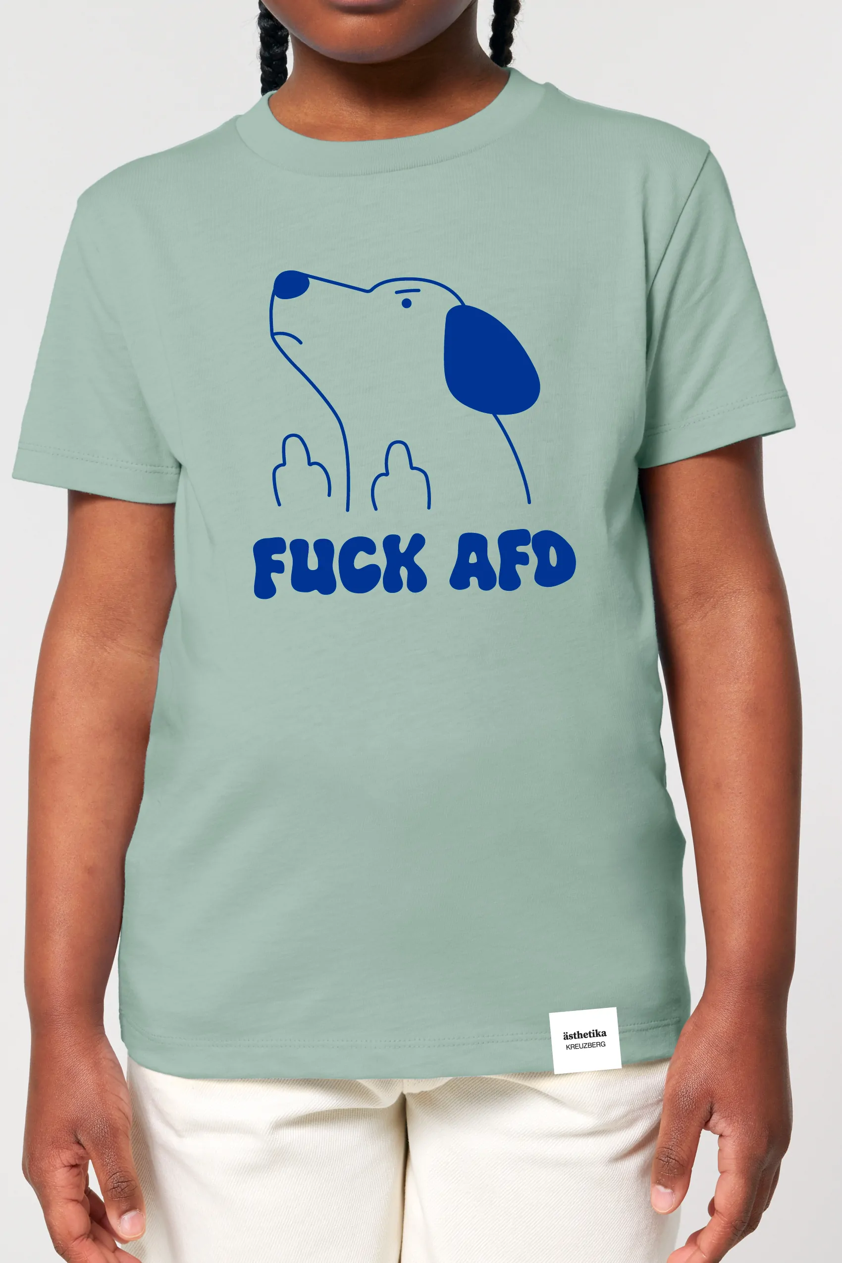 ästhetika Kids T-Shirt - FUCK AFD aloe/blue Front