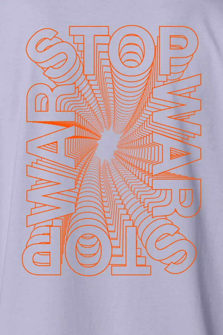 ästhetika T-Shirt - STOP WARS lavendel/orange Motiv