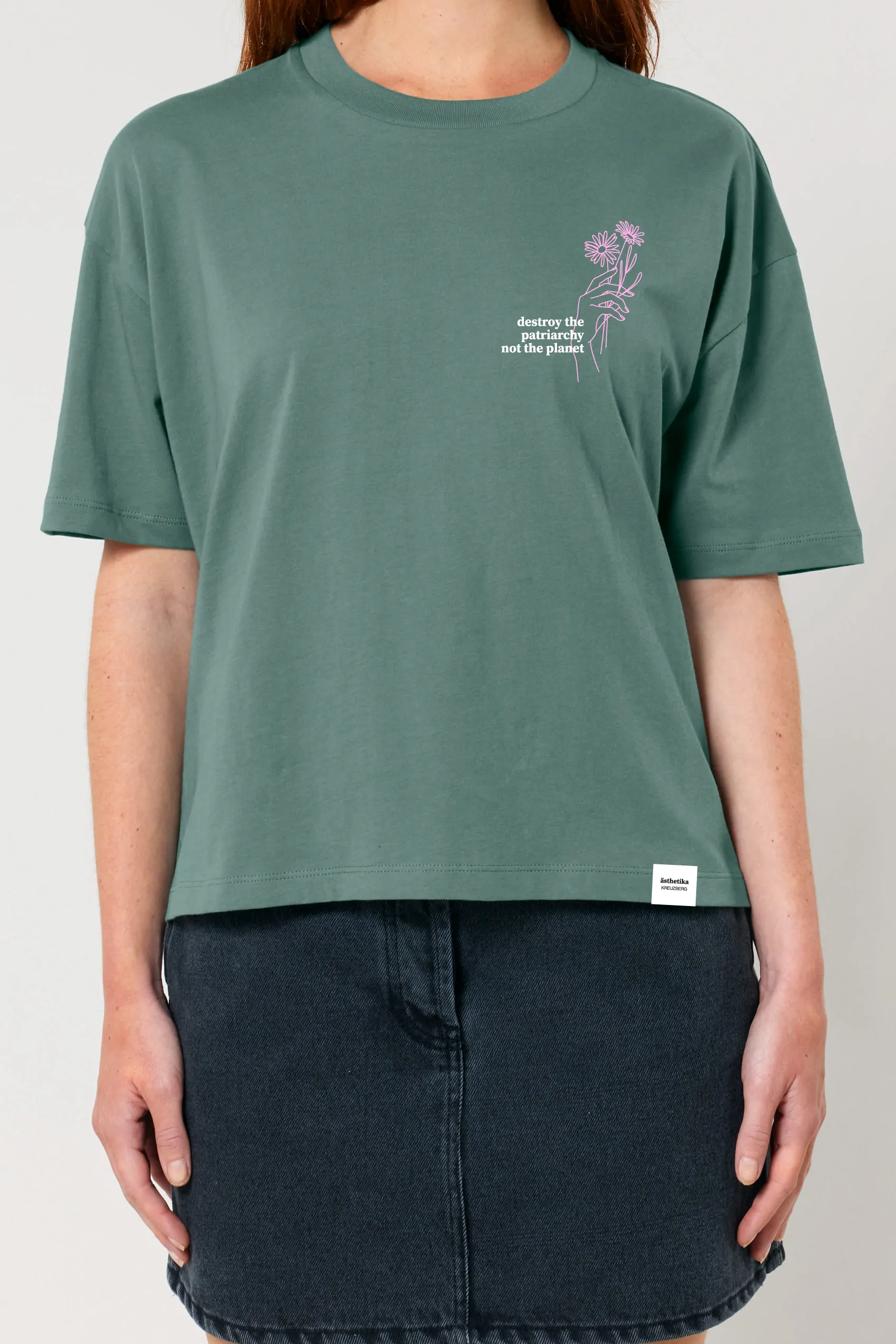 ästhetika T-Shirt Cropped - DESTROY THE PATRIARCHY green bay/white/rose Front