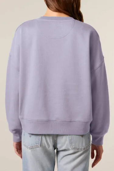 ästhetika Frauen Sweatshirt – MUSCHIS GEGEN MERZ lavendel/orange Rückseite