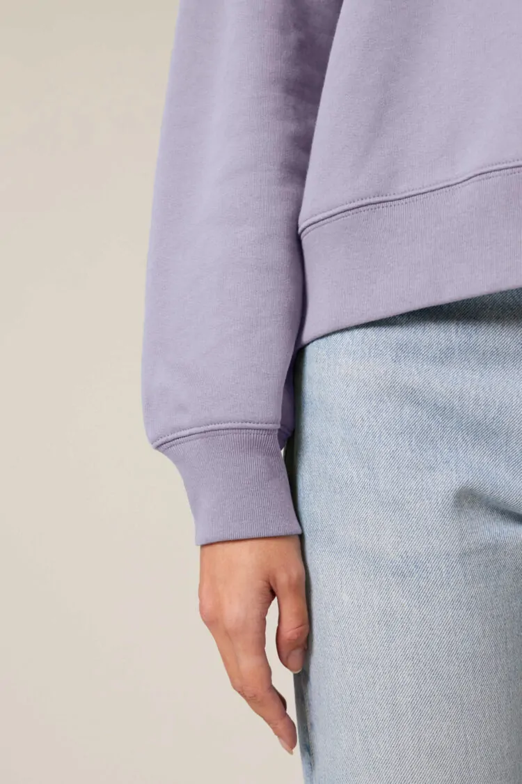 ästhetika Frauen Sweatshirt – MUSCHIS GEGEN MERZ lavendel/orange Detail