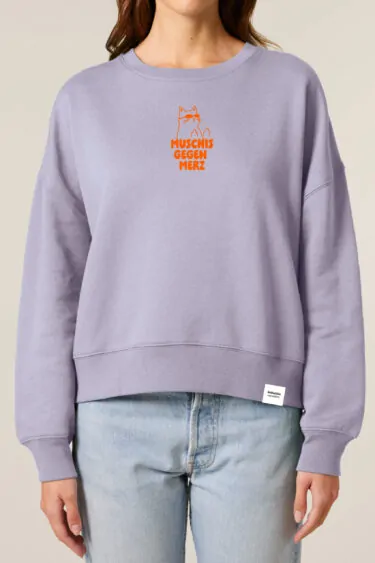 ästhetika Frauen Sweatshirt – MUSCHIS GEGEN MERZ lavendel/orange Vorderseite