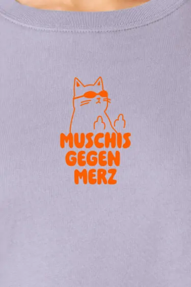 ästhetika Frauen Sweatshirt – MUSCHIS GEGEN MERZ lavendel/orange Motiv