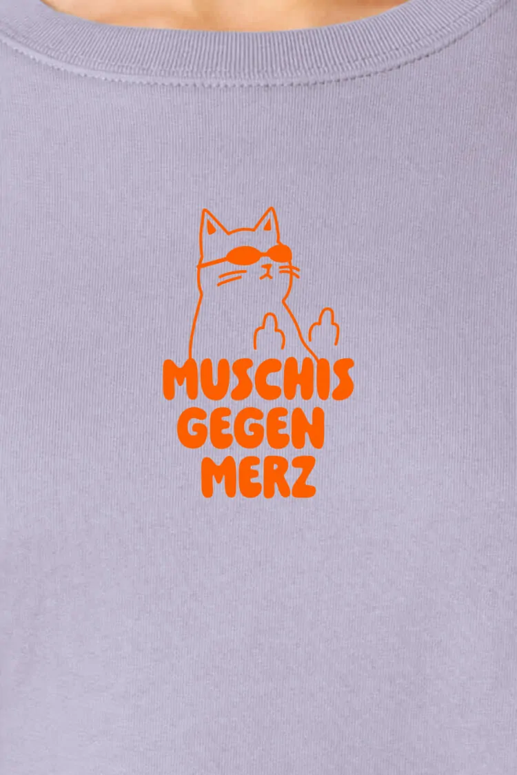 ästhetika Frauen Sweatshirt – MUSCHIS GEGEN MERZ lavendel/orange Motiv