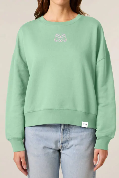 ästhetika Frauen Sweatshirt BE KIND HÄNDCHEN jade/rose Vorderseite