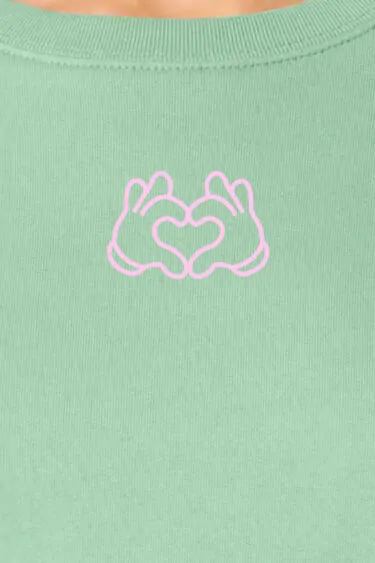 ästhetika Frauen Sweatshirt BE KIND HÄNDCHEN jade/rose Motiv