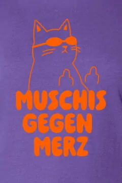 ästhetika Frauen T-Shirt – MUSCHIS GEGEN MERZ lila/orange Vorderseite