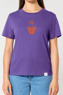 ästhetika Frauen T-Shirt – MUSCHIS GEGEN MERZ lila/orange Vorderseite