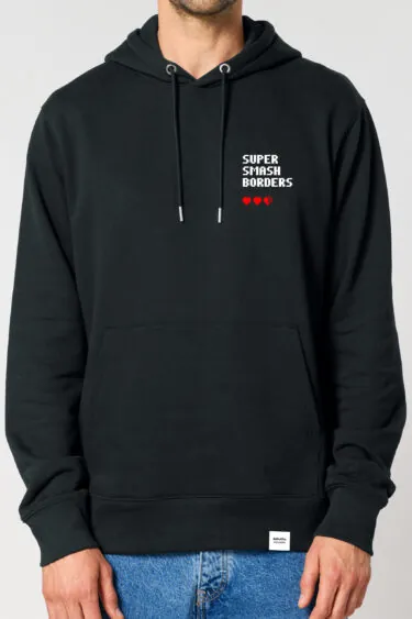 ästhetika Hoodie – SUPER SMASH BORDERS schwarz/weiß/rot Vorderseite